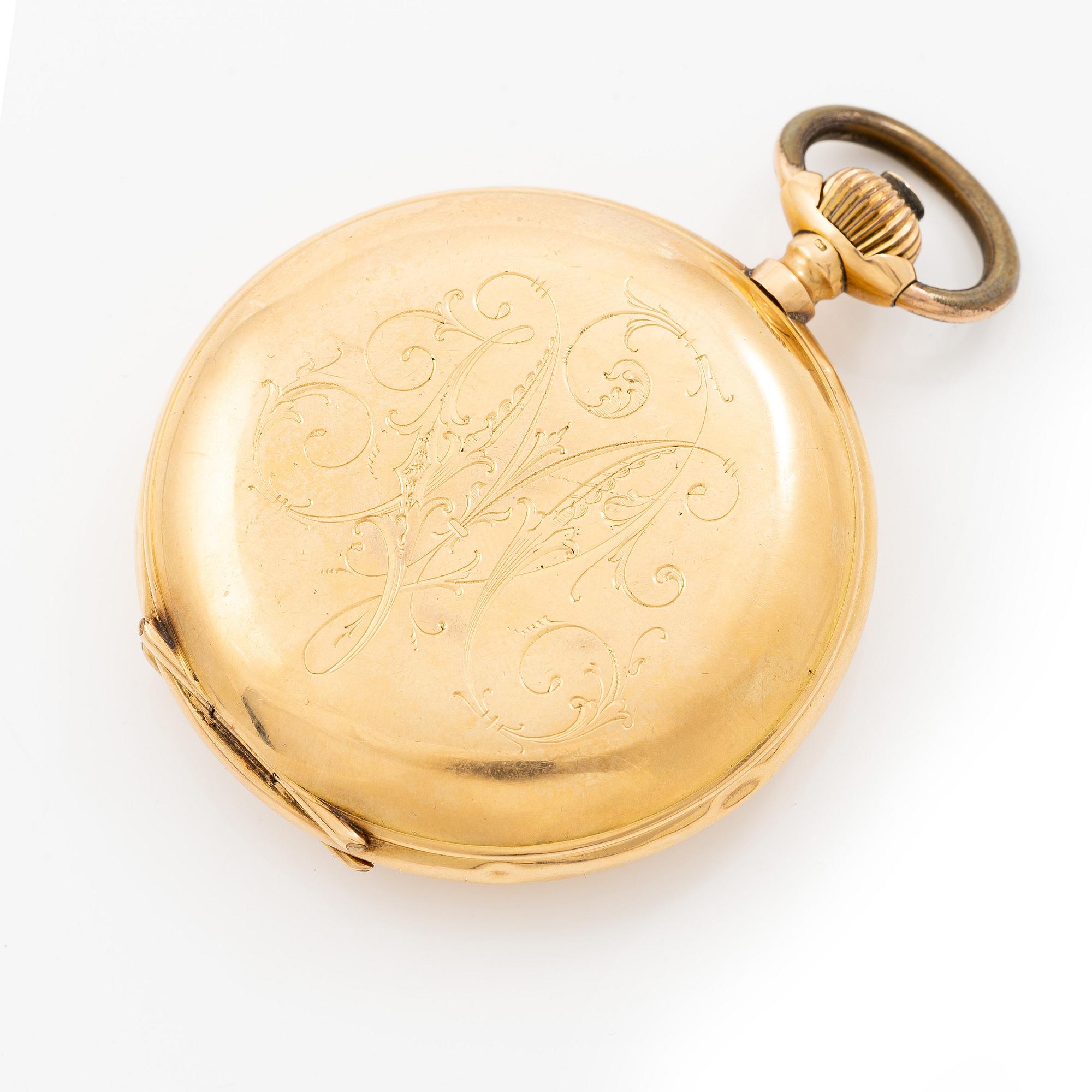 Pocket watch, hunter, 18K gold, 53 mm.