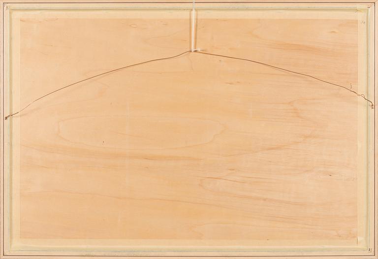 Birger Kaipiainen, teckning, grön tusch på plywood, signerad och daterad -46.