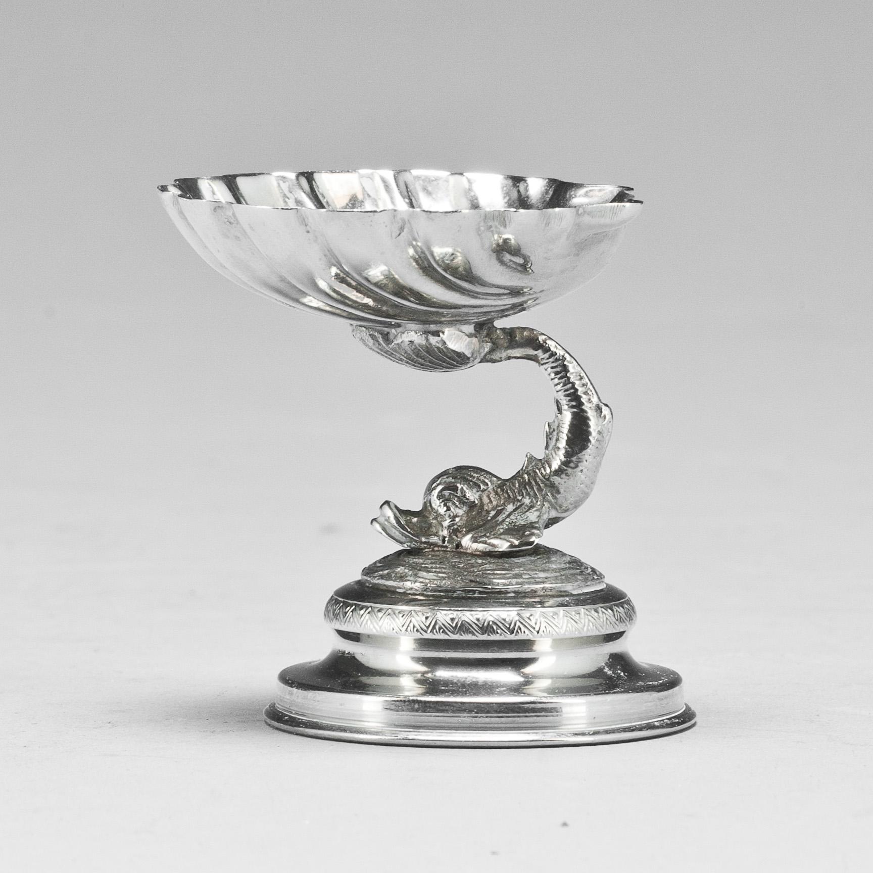 SALTKAR, 6 st. Nysilver, empirestil. 1900-tal.
