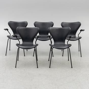 Arne Jacobsen, five 'Seven' armchairs, Fritz Hansen, Denmark, 21st century.