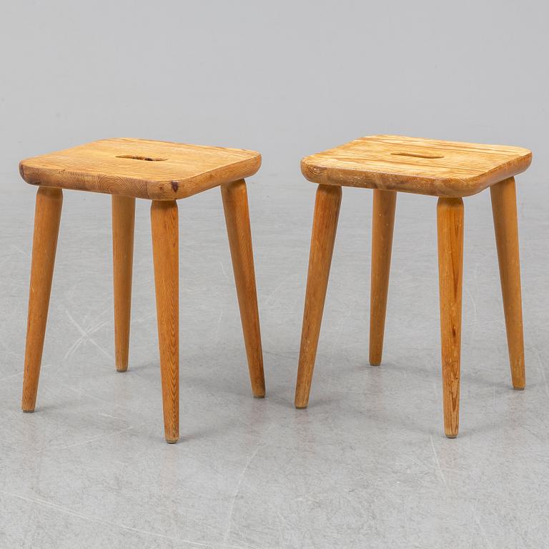 Two pinewood stools by Svensk Fur in the second half of the 20th century.