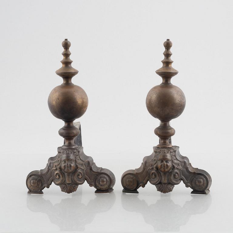 Fire dogs, Louis XVI style, a pair, circa 1900.