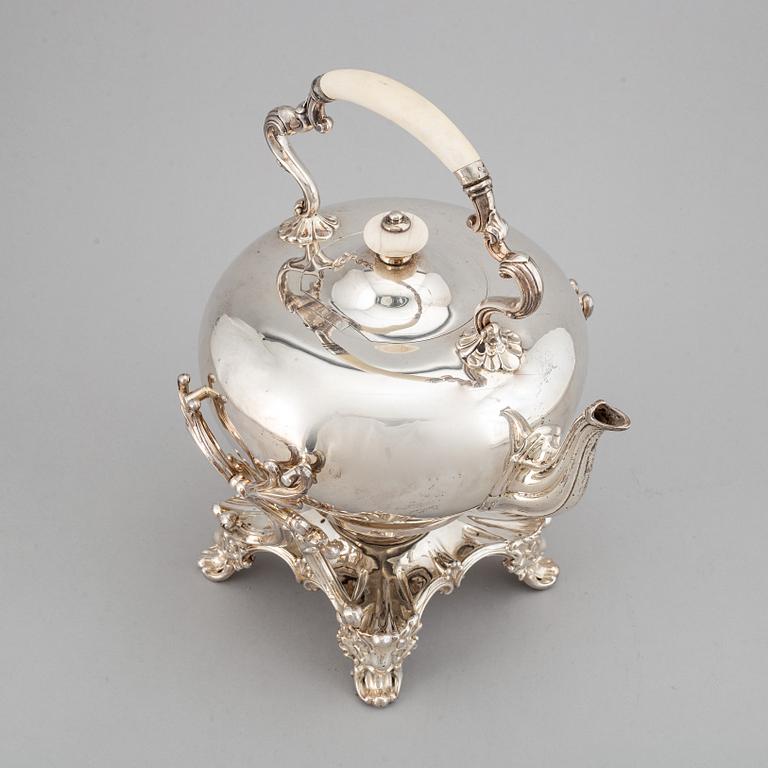 An English 19th century silver warmwater-pot on stand, mark of R&S Garrards, London 1843.