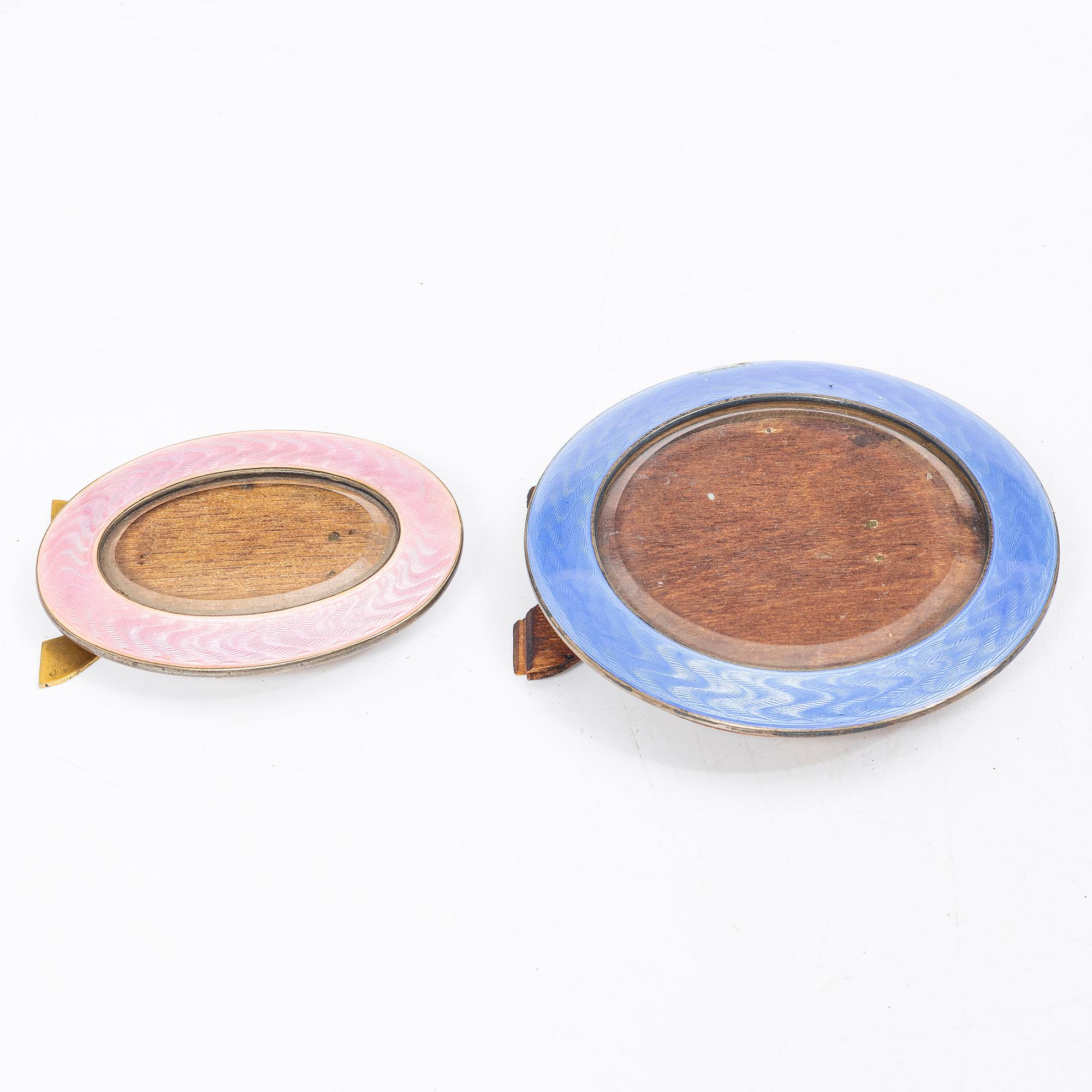 Two sterling Silver Guilloche Enamel frames, marks of David Andersen, Oslo Norway early 20th century.