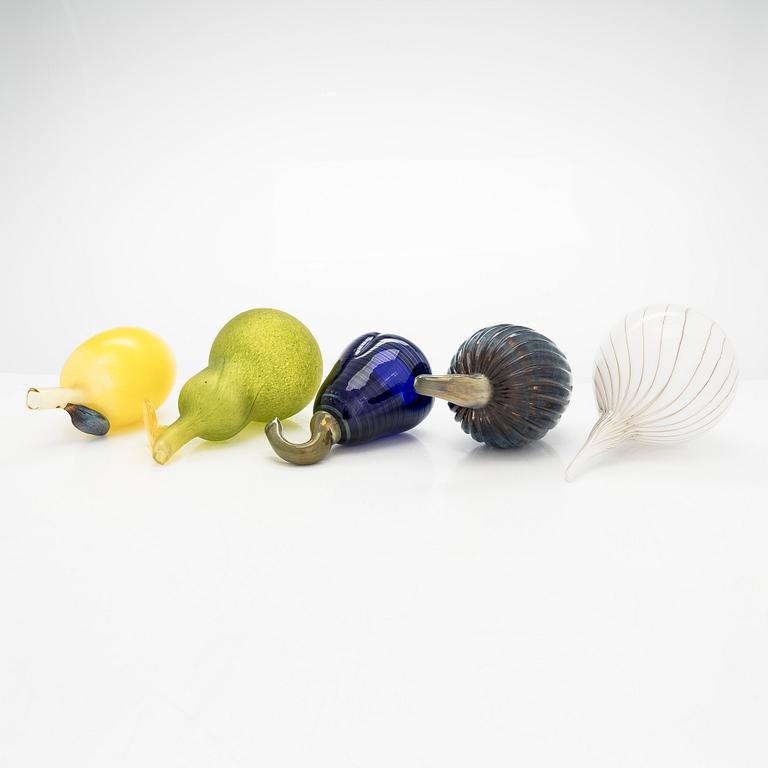 Oiva Toikka, glasfiguriner, 5 st, signerade Oiva Toikka, 1980/1990-tal.