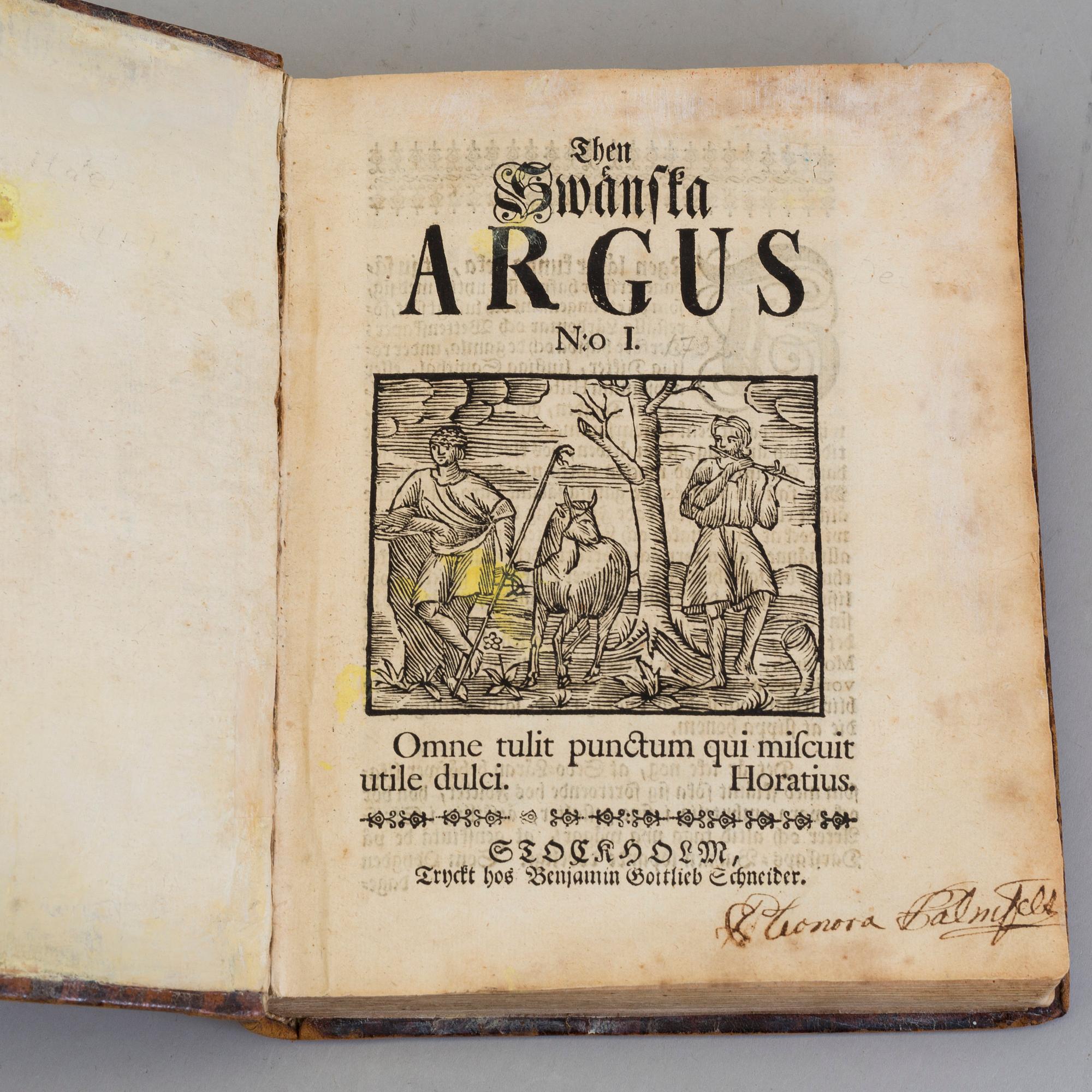 BOK, [Olof von Dalin:] Then swänska Argus, Stockholm 1732-34.