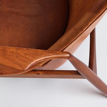 Ib Kofod-Larsen, a teak and cognac coloured leather 'Sälen' easy chair, Olof Perssons Fåtöljindustri (OPE), Sweden, 1950-60s.