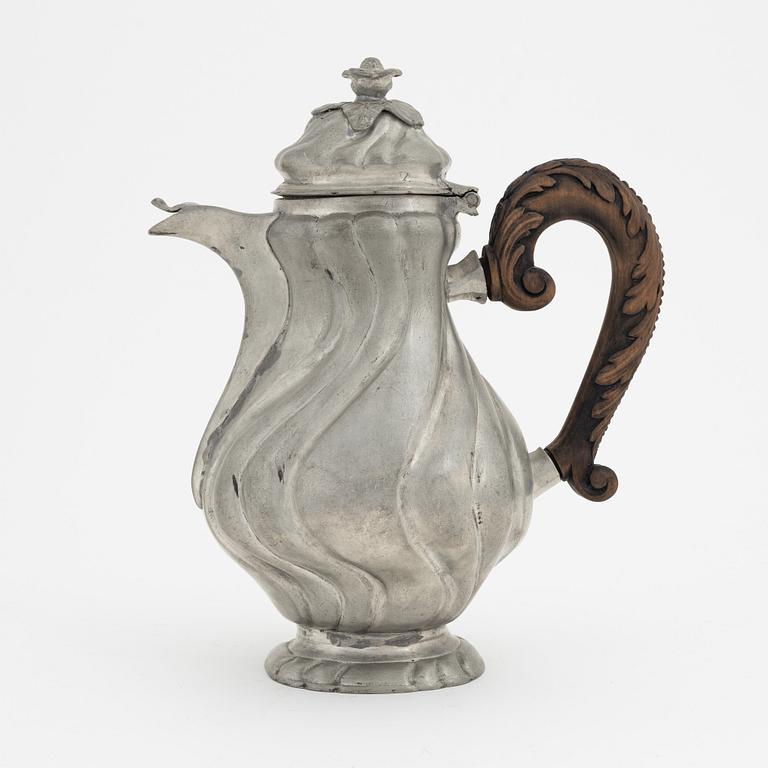 A pewter coffee pot, Rococo, 18th Century.