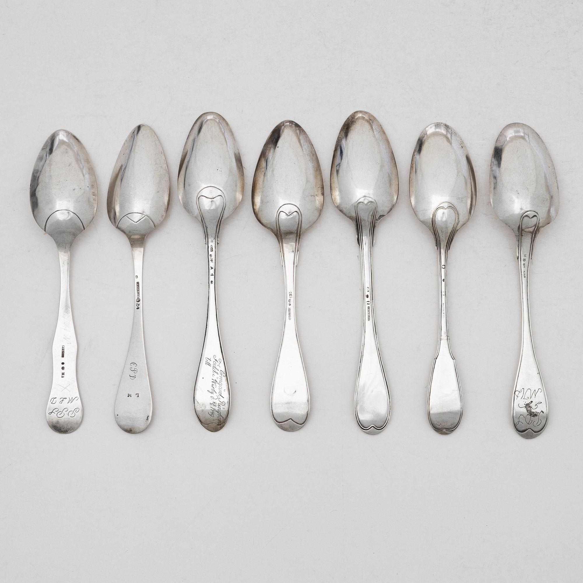 Matskedar, 7 st, silver, Sverige, 1700-1800-tal.