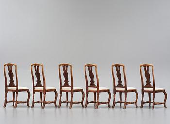 Stolar, sex stycken, Stockholmsarbeten, 1700-talets mitt,  tidig Rokoko.