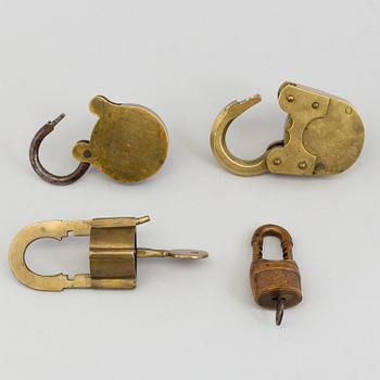 FOUR BRASS HANGING LOCKS, 19th/20th century.