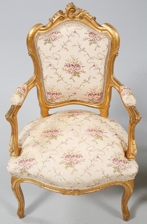 KARMSTOLAR, ett par, Louis XV-stil, omkring 1900-talets mitt.