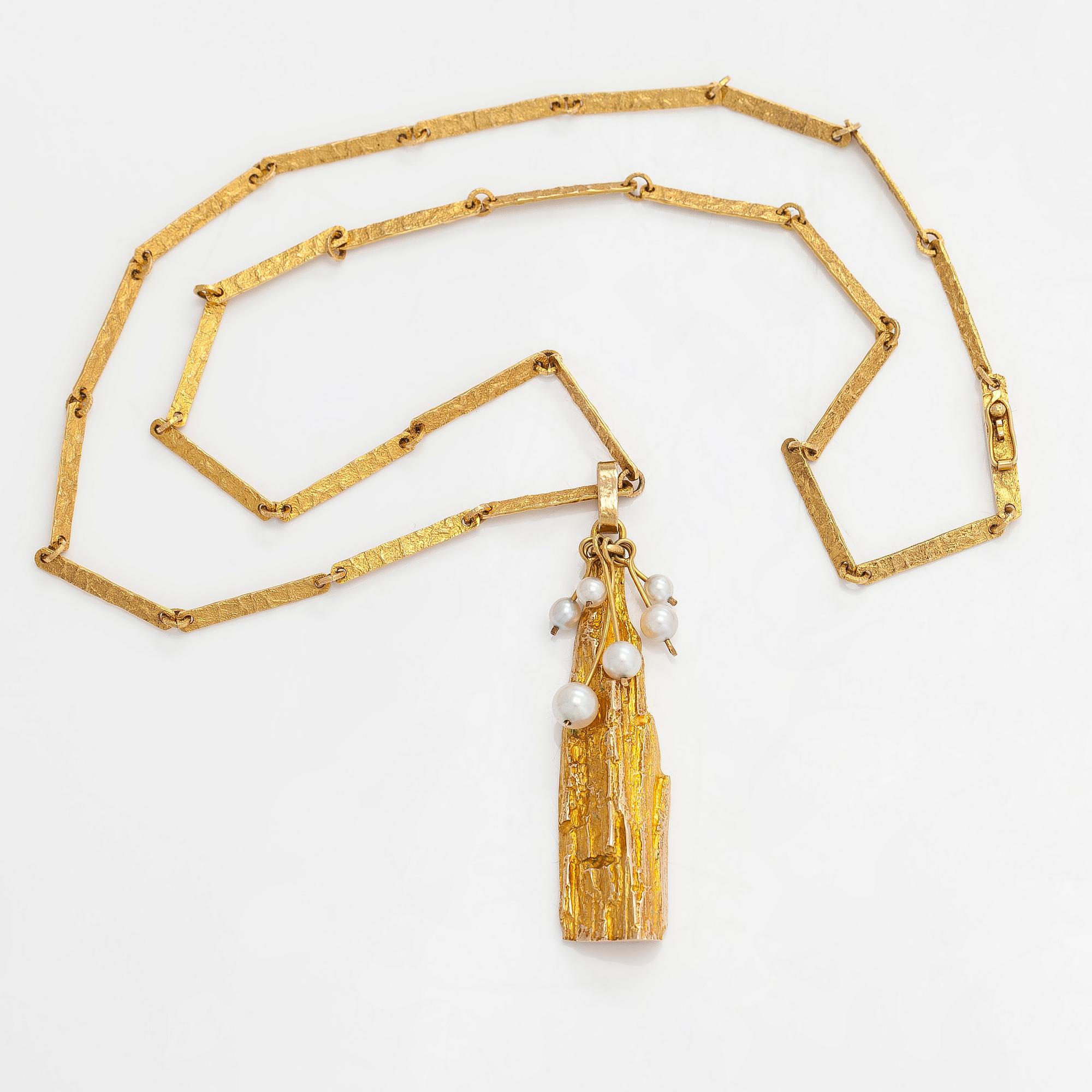 Björn Weckström, collier, "Guldträdet", 14K guld och odlade pärlor. Lapponia 1973.