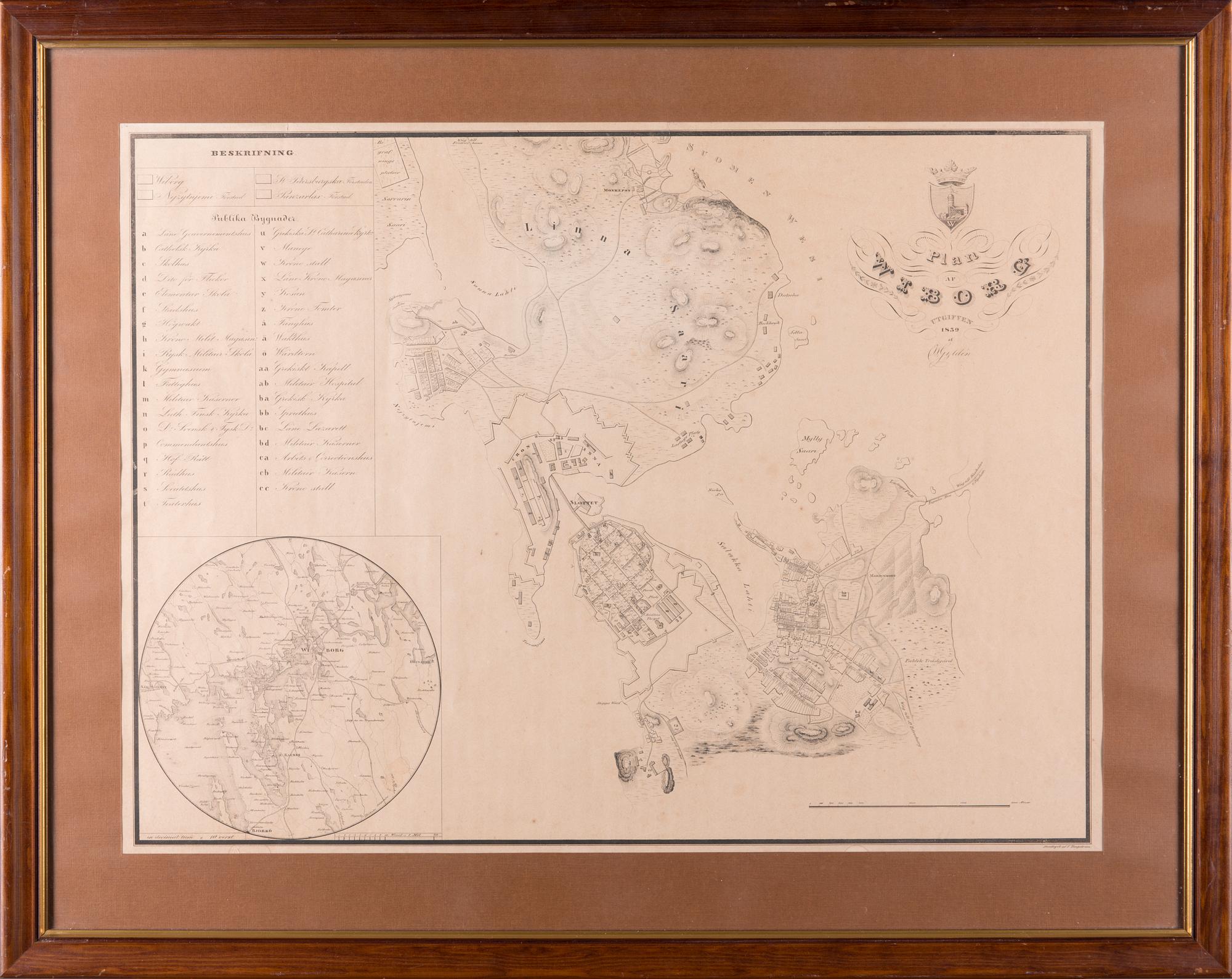 KARTA, litografi, C.W. Gyldén, Tengström, utgiven 1839.
