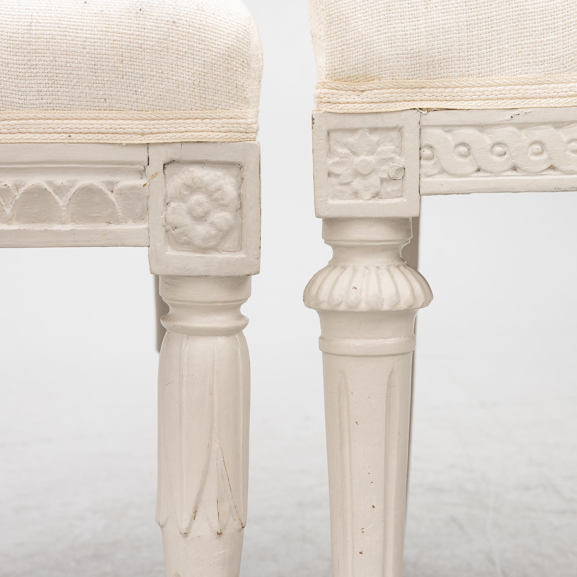 A set of three (2+1) late Gustavian chairs, Stockholm, late 18th century.