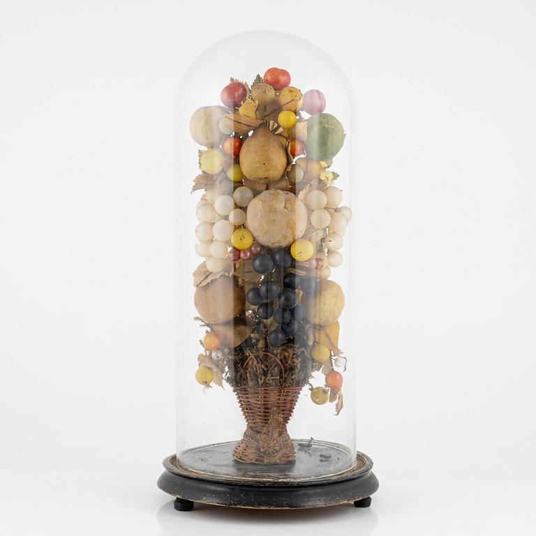 A centre piece with glass dome, late 19th Century.