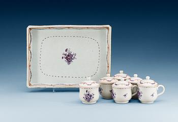 1638. A set of six custard cups with covers and a tray, Qing dynasty, Jiaqing (1796-1820).