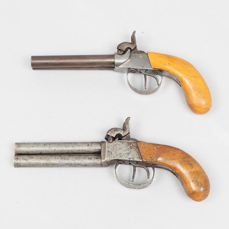 Percussion pistols 2 pcs, double-barrelled. Second half of the 19th century.