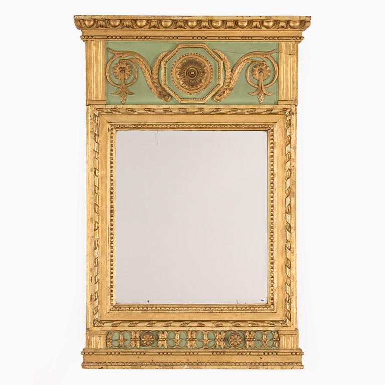 A late gustavian mirror, Stockholm hallmark 1793.