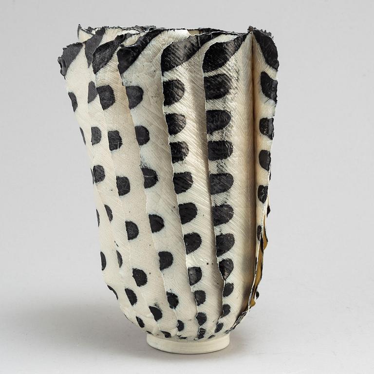 JANE REUMERT, a salt glazed porcelain vase / feather object, Copenhagen 1999.