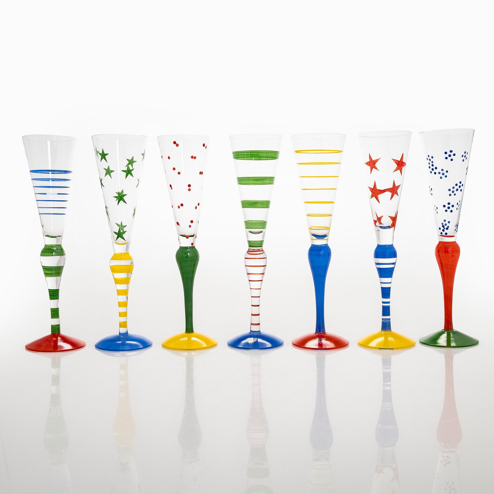 Anne Nilsson, a set of twelve 'Clown' champagne glasses, Orrefors.