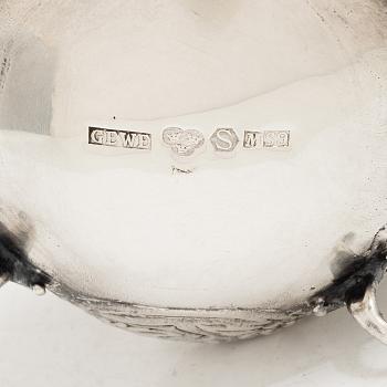Gewe Silvervarufabriken Ab, cream jug, sugar bowl and tray, silver, Rococo style, Malmö 1968–1976.