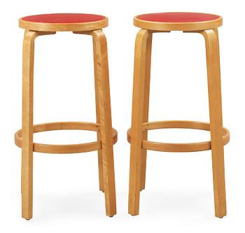 9. A pair of Alvar Aalto birch barstools, Svenska AB Artek Hedemora, 1946-56.