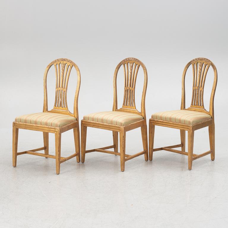 Three late Gustavian chairs, Sweden, around 1800.