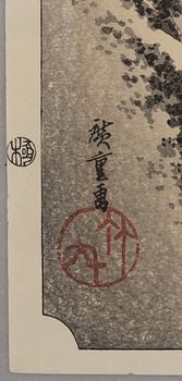 Ando Hiroshige, after, three woodblock prints, 20th century.