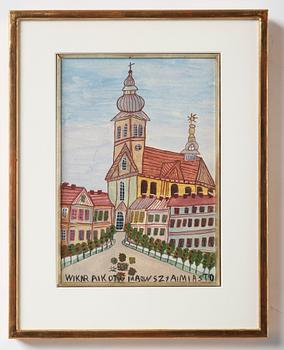 Nikifor Krynicki, City scene with church.
