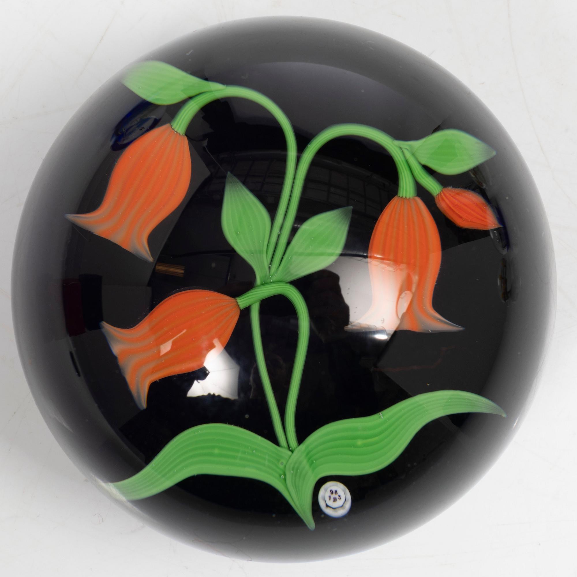 Baccarat, Caithness of Scotland, Murano, Lundberg Studios, five glass paper weights, signed.