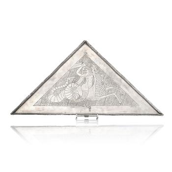 139. Anna Petrus, a rare pewter and brass tray, executed in her studio, Stockholm, ca. 1922–24.