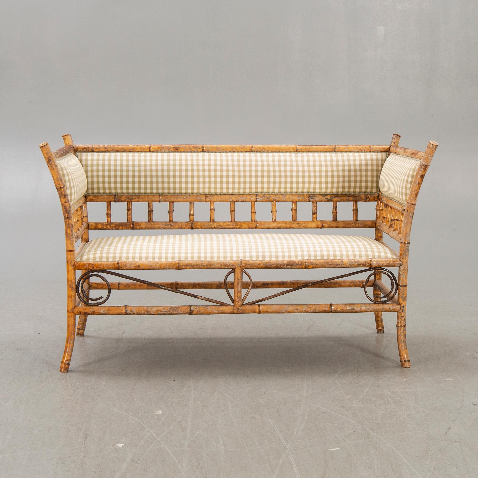 A set of sofa, table and armchairs, bamboo, first part of the 20th century.