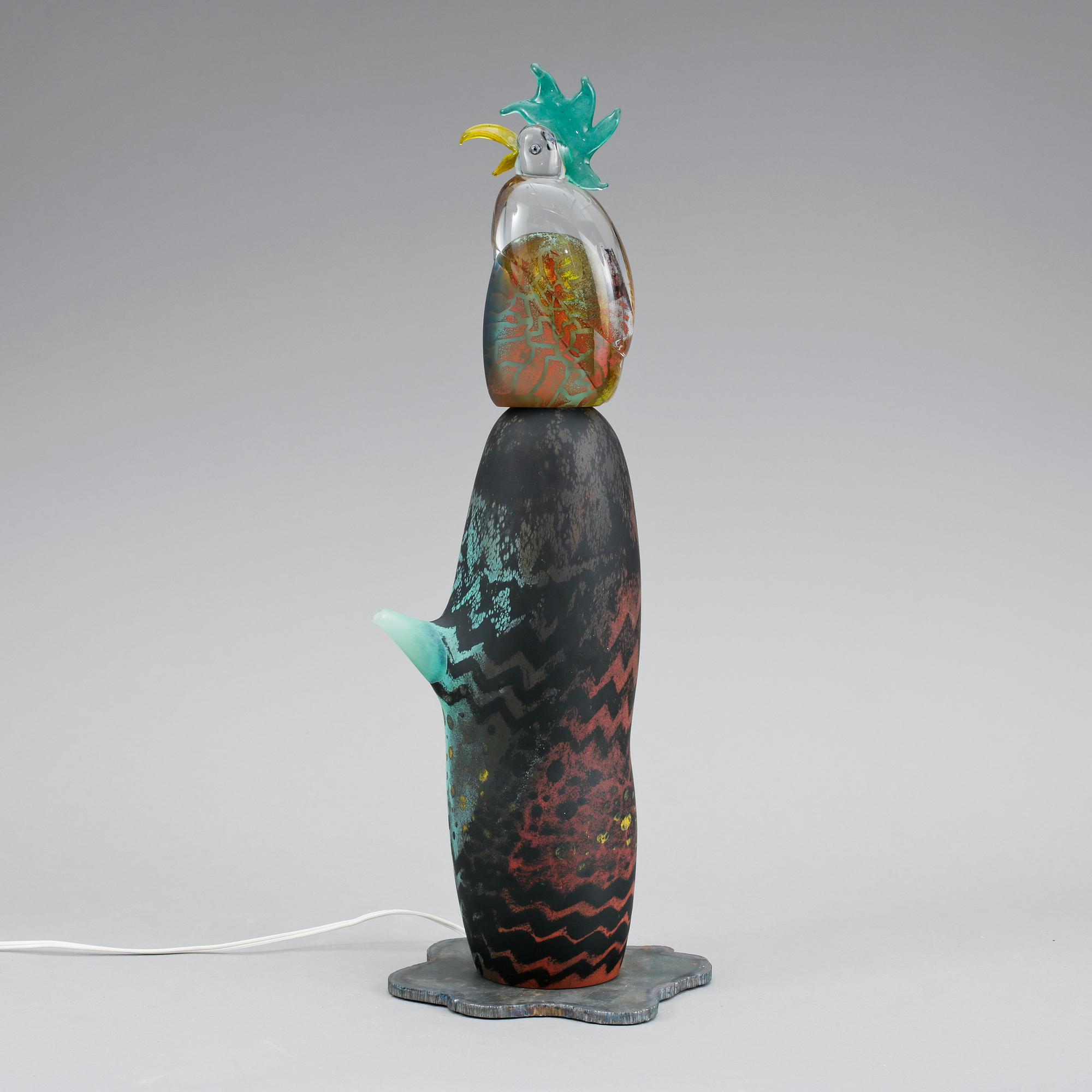 KJELL ENGMAN, skulptur, glas med belysning, Kosta Boda 1994.