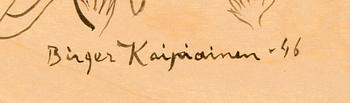Birger Kaipiainen, teckning, tusch på plywood, signerad Birger Kaipiainen -46.