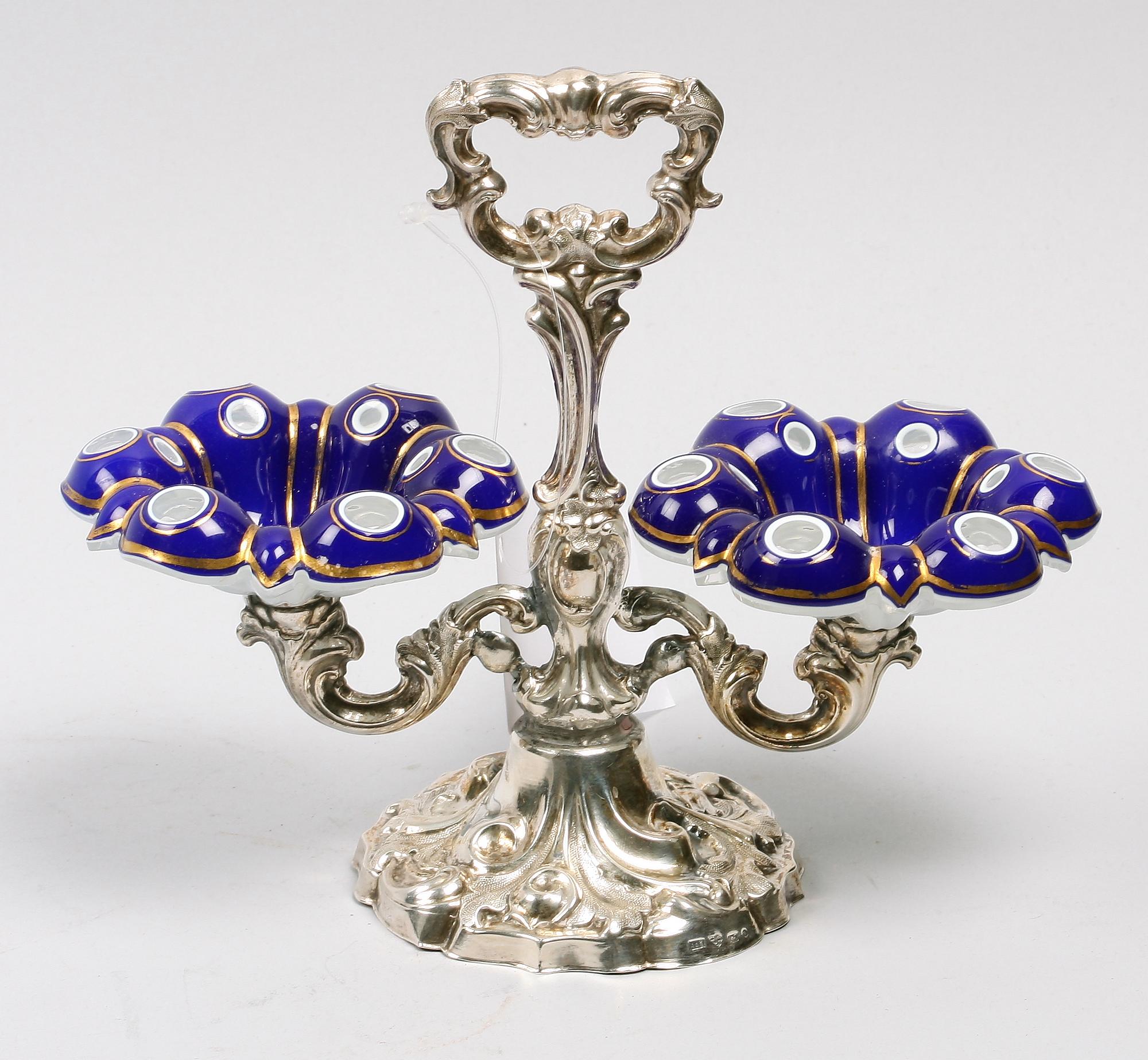 SALTKAR, silver och glas. Nyrokoko. Johan Olof Östlund, Gefle 1860.