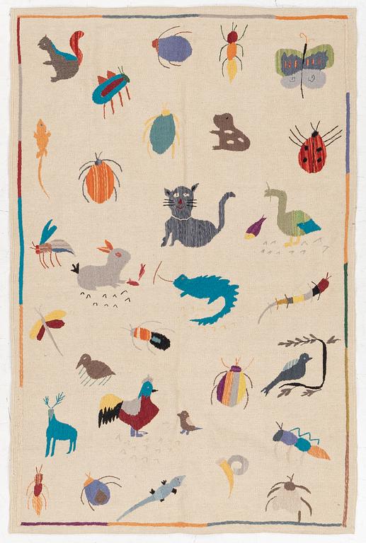 Matta, broderad slätväv, ca 180 x 120 cm.