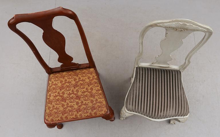 STOLAR, 2 st, senbarock samt senbarockstil, 1700-/1900-tal.