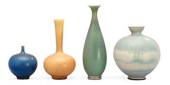 A set of four Berndt Friberg stoneware vases, Gustavsberg Studio 1962-78.