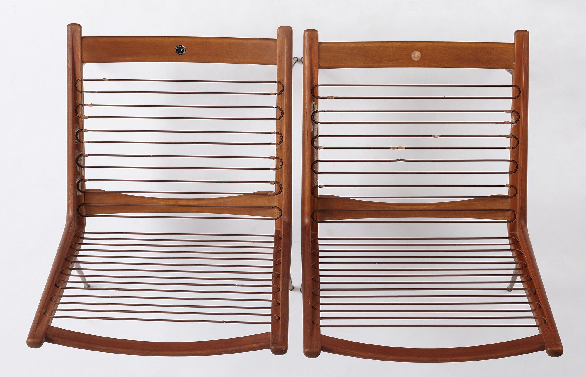 Peter Hvidt & Orla Mølgaard Nielsen, two teak "Boomerang" easy chairs, France & Daverkosen, Denmark 1950's.