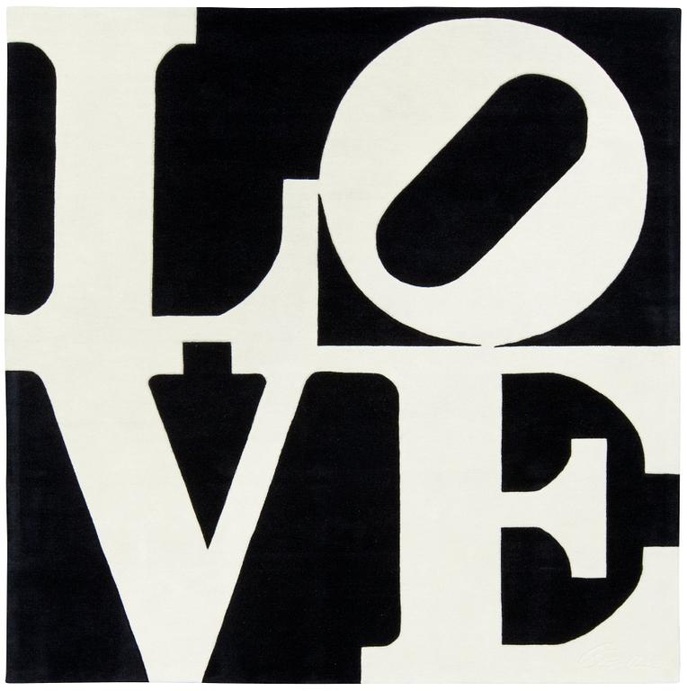 Robert Indiana, CARPET. "White on Black", Chosen love. Hand tufted in 1995. 243 x 244 cm. Robert Indiana.