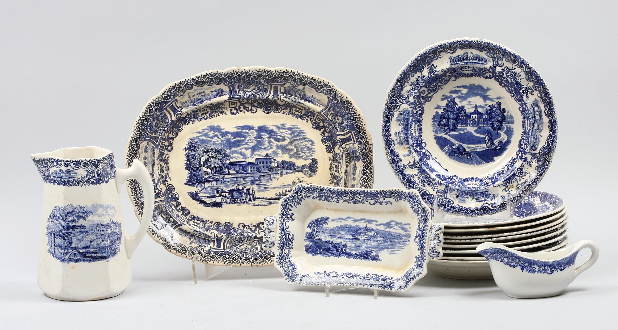 SERVISDELAR, 13 st. Flintgods. Rörstrand. "Svenska slott".