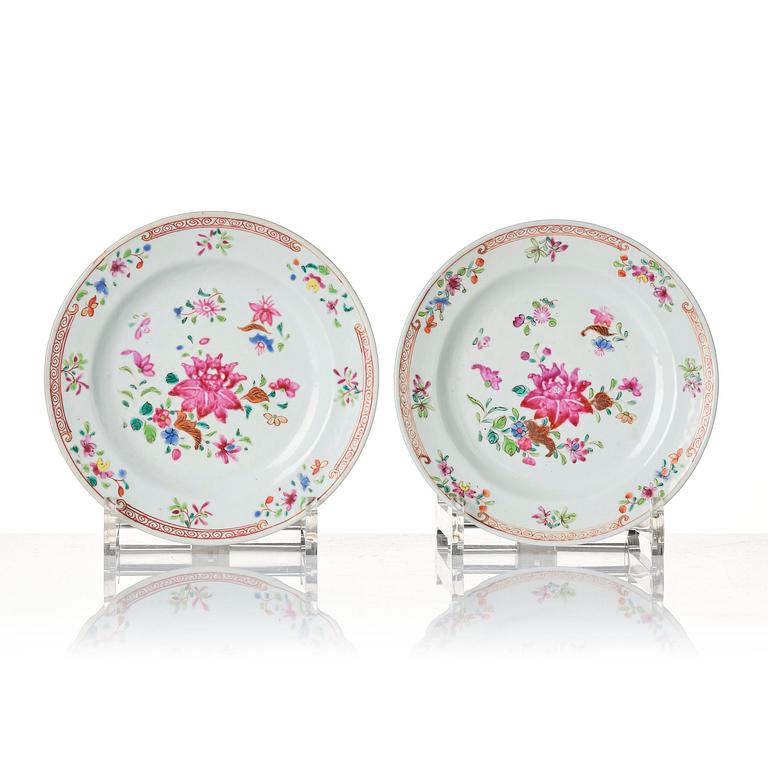 A set of six famille rose dessert dishes, Qing dynasty, Qianlong (1736-95).