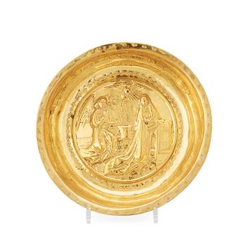 A brass alms bowl, Southern Germany, probably Nuremberg, 16th century.