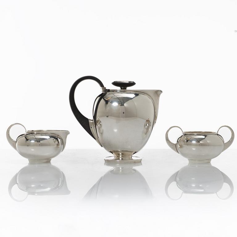 Kaffeservis, tre delar, sterling silver, design Harry Sørby, firma David Andersen, Norge.