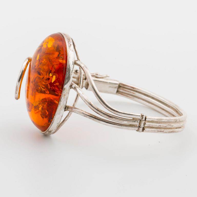 NECKLACE and BANGLE, silver and amber, Poland, W. Kruk.