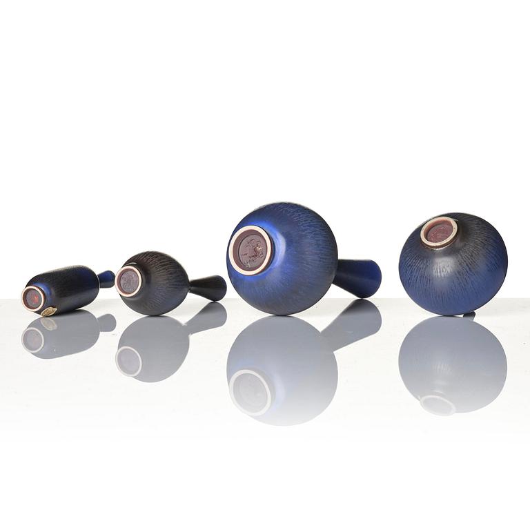 Berndt Friberg, a set of nine miniature stoneware vases, Gustavsberg Studio 1967-71.