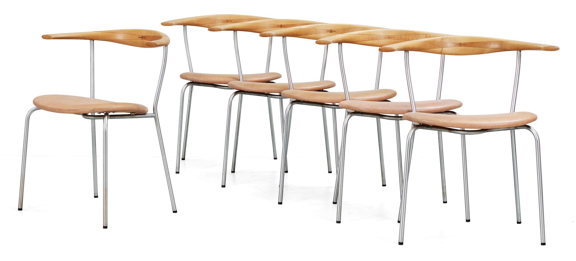 HANS J WEGNER, stolar, 6 st, Johannes Hansen, Danmark 1950-tal, modell 701.