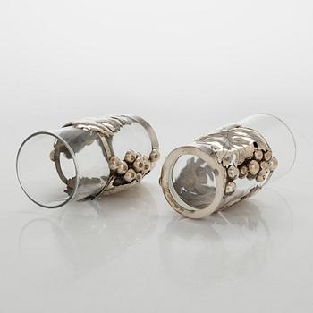 Juomalaseja, 8 + 1 kpl, hopeaa ja lasia,  Rancho Alegre Mexico 1900-luvun puoliväli.