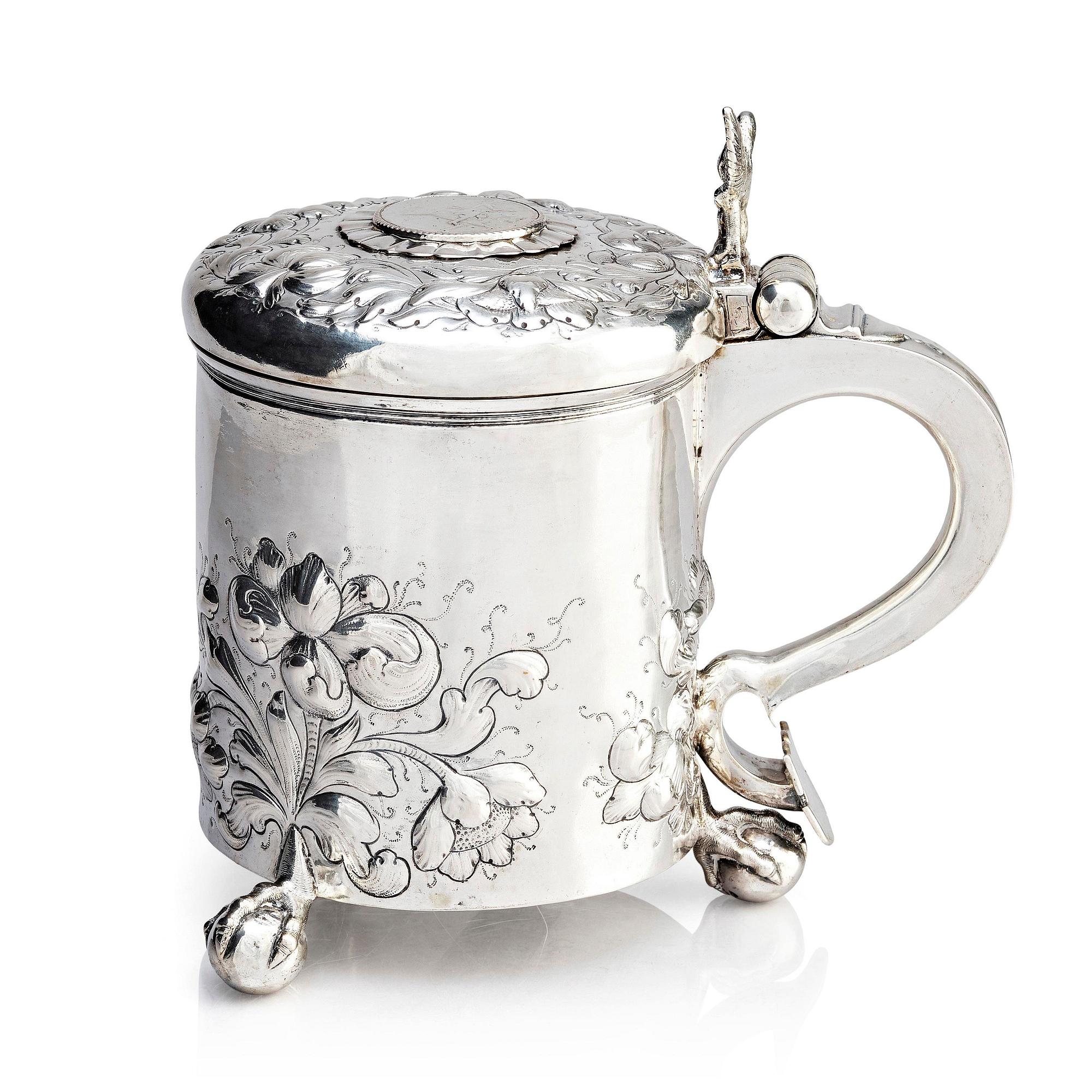 A Danish silver tankard, mark of Anders Jensen Scheel, Nykøbing (active  1677-1706). - Bukowskis